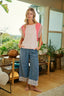 Lace Trim Wide Leg Pants - Denim