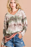 Brushed Tie Dye V Neck Top - OLIVE TAUPE RUST