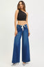 Front Lace Up Wide Leg Jeans Full Size - DARK