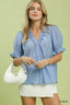 Textured Puff Sleeve Button Top - LT. BLUE