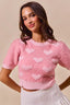 Allover Heart Print Cropped Sweater - PINK BLUSH