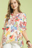 Watercolor Floral High Low Blouse - RED MIX