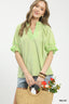 Stripe Ruffle Split Neck Blouse - MELON