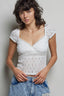 Lace Sweetheart Short Sleeve Top - OFF WHITE