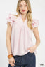 Ruffled Sleeve Textured Everyday Blouse - PINK