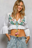 Floral Embroidered Cropped Tie Blouse - IVORY