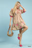 Embroidered Floral Tiered Mini Dress - TAUPE