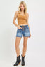 Low Rise Cuffed Denim Shorts - MEDIUM