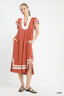 Contrast Neckline Linen Midi Dress - CLAY