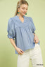 Smocked Yoke Ruffle Sleeve Blouse - PERI BLUE
