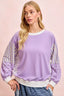 Floral Sleeve Striped Mix Match Sweatshirt - LAVENDER COMBO