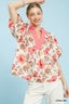 Romantic Floral Puff Sleeve Blouse - CORAL MIX