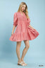 Smocked Bib Ruffle Hem Mini Dress - BLUSH