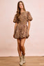 Leopard Smocked Puff Sleeve Mini Dress - LEOPARD