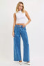 Mid Rise Pleated Wide Leg Jeans - MEDIUM