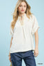 Textured Contrast Trim V-Neck Blouse - CREAM