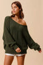 Olive Loose Slouchy Boucle Exposed Seam Sweater - OLIVE