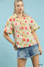 Floral Flutter Sleeve Button Down Blouse - CREAM