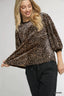 Leopard Print Puff Sleeve Blouse - Brown