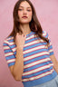 Striped Short Sleeve Knit Sweater - Blue Red