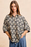 Floral Jacquard Short Dolman Sleeve Shirt - BLACK LT GREY