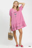 Embroidered Floral Babydoll Mini Dress - PINK