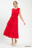 Smocked Tiered Sleeveless Dress - CHERRY RED