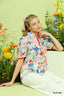 Bloomscape Jacquard Split Neck Blouse - BLUE MIX