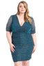 Teal Metallic Shirred Mini Dress - 3XL