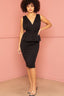 Deep V Peplum Midi Dress - L