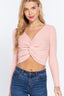 Knotted Front Crop Sweater - Light Pink
