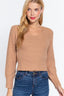 Puff Sleeve Rib Knit Sweater - Khaki