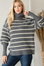 Grey Striped Turtleneck Knit Sweater - L