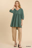 Textured V-Neck Frayed Tunic Dress - Seaweed