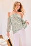 Halter Balloon Sleeve Floral Blouse - Sea Foam