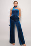Glitter Halter Velvet Jumpsuit - Teal
