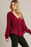 Ruffle V-Neck Babydoll Blouse - Wine