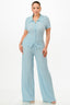 Textured Button Polo Pants Set - Blue