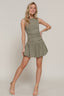 Ruched Boat Neck Bubble Mini Dress - Light olive