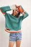 Colorblock Cutout Soft Knit Sweater - Forrest green