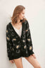 Black Leopard Knit Cardigan - L