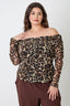 Leopard Off Shoulder Mesh Blouse - 3XL