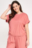 Knit Linen Dolman Ruched Tee - 3XL