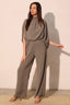 Mock Neck Textured Caftan Jumpsuit - Medium grey