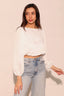 Balloon Sleeve Hammered Satin Crop Top - White