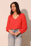 Textured V-Neck Long Sleeve Blouse - Tomato red