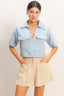 Collared Utility Pocket Blouse - Light blue