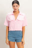 Collared Utility Pocket Blouse - Light pink