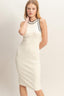 Contrast Trim Ribbed Midi Dress - Ivory