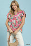 Tropical Ruffle Cap Sleeve Blouse - PINK MIX